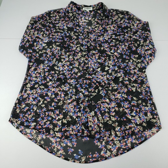 Tops - Express Portofino Blouse Shirt Women's Medium Black Floral‎ Long Tab Sleeve